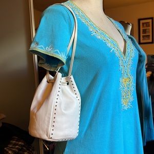 Prada mini drawstring white leather with dust bag